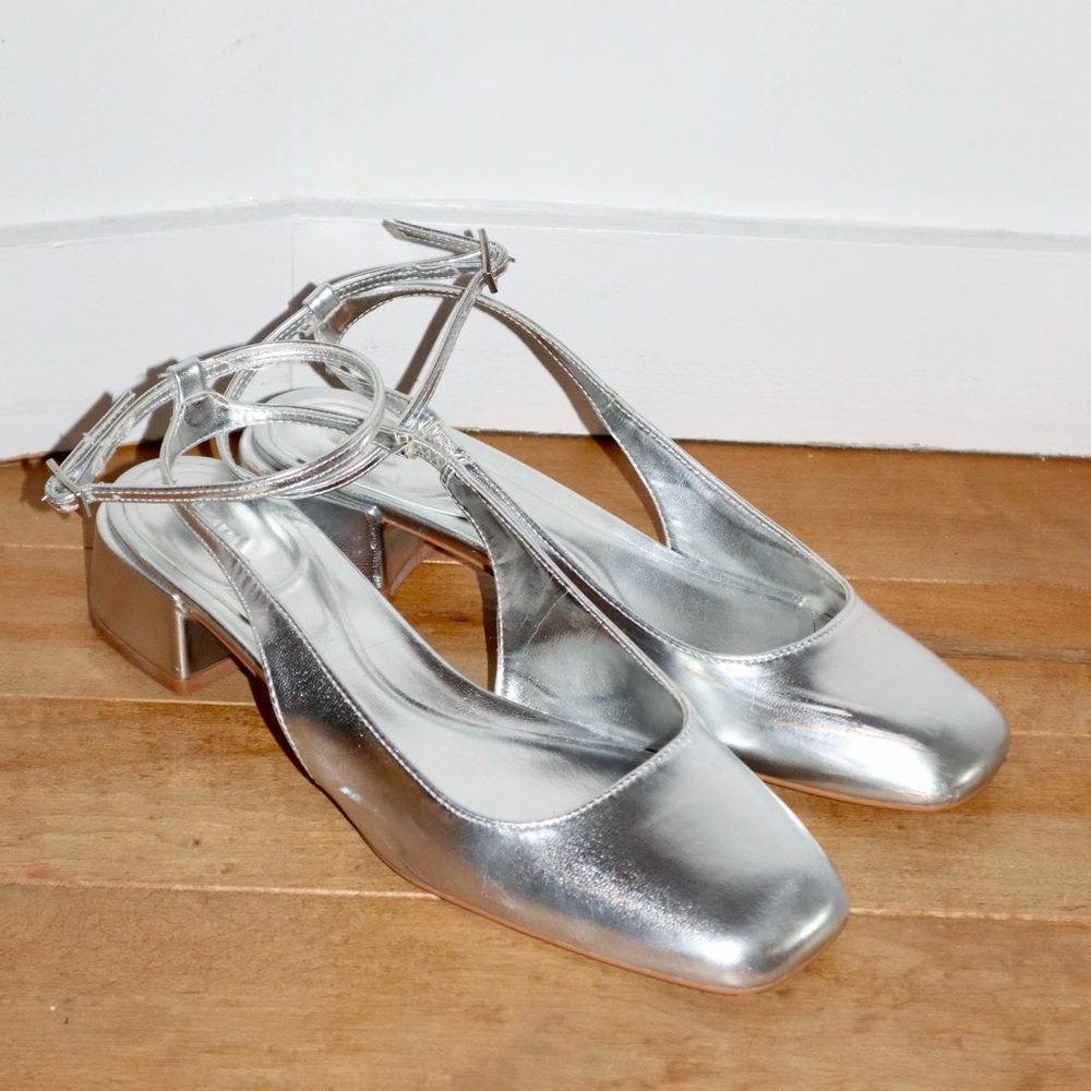 Zara Silver Heels with Chic Slingback Design